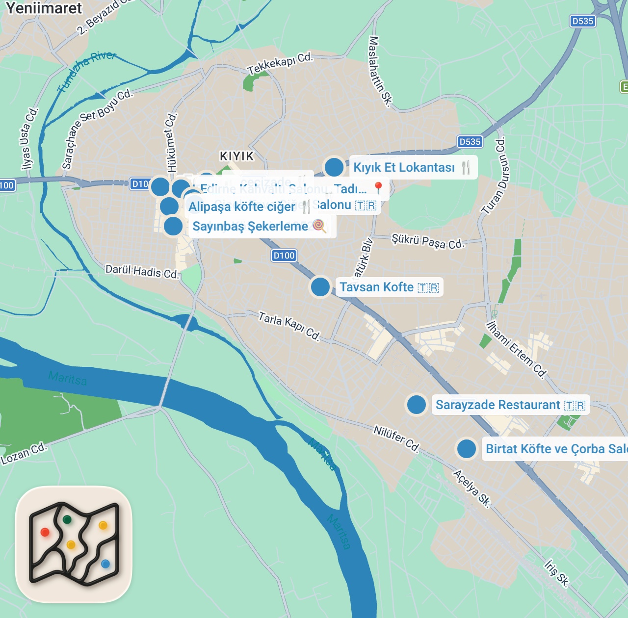 Map preview for EDİRNE LEZZET REHBERİ (Tava ciğer, badem ezmesi, köfte, ciğer sarma) - Ayaküstü Lezzetler