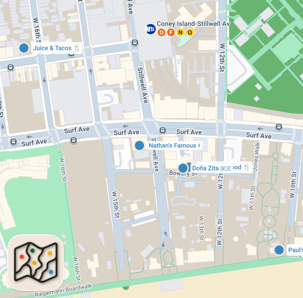 Map preview for 5 AMAZING Places To Eat in CONEY ISLAND, Brooklyn NYC!
