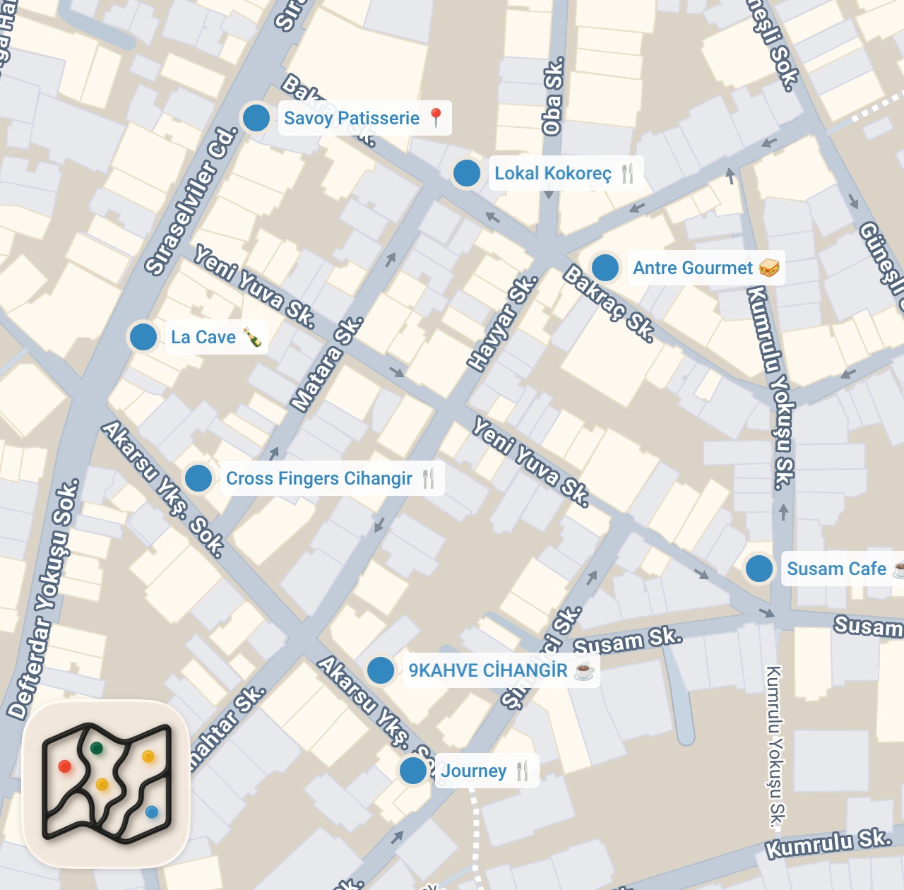 Map preview for CİHANGİR LEZZETLERİ - (Antalya piyazı, sağlıklı pancake, burger, kokoreç) - Ayaküstü Lezzetler