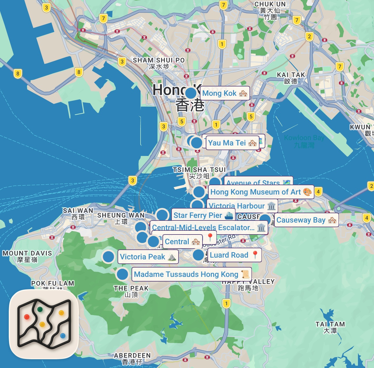 Map of 17 spots from Best Things to Do in Hong Kong(with Prices)  | Hong Kong Travel 2024