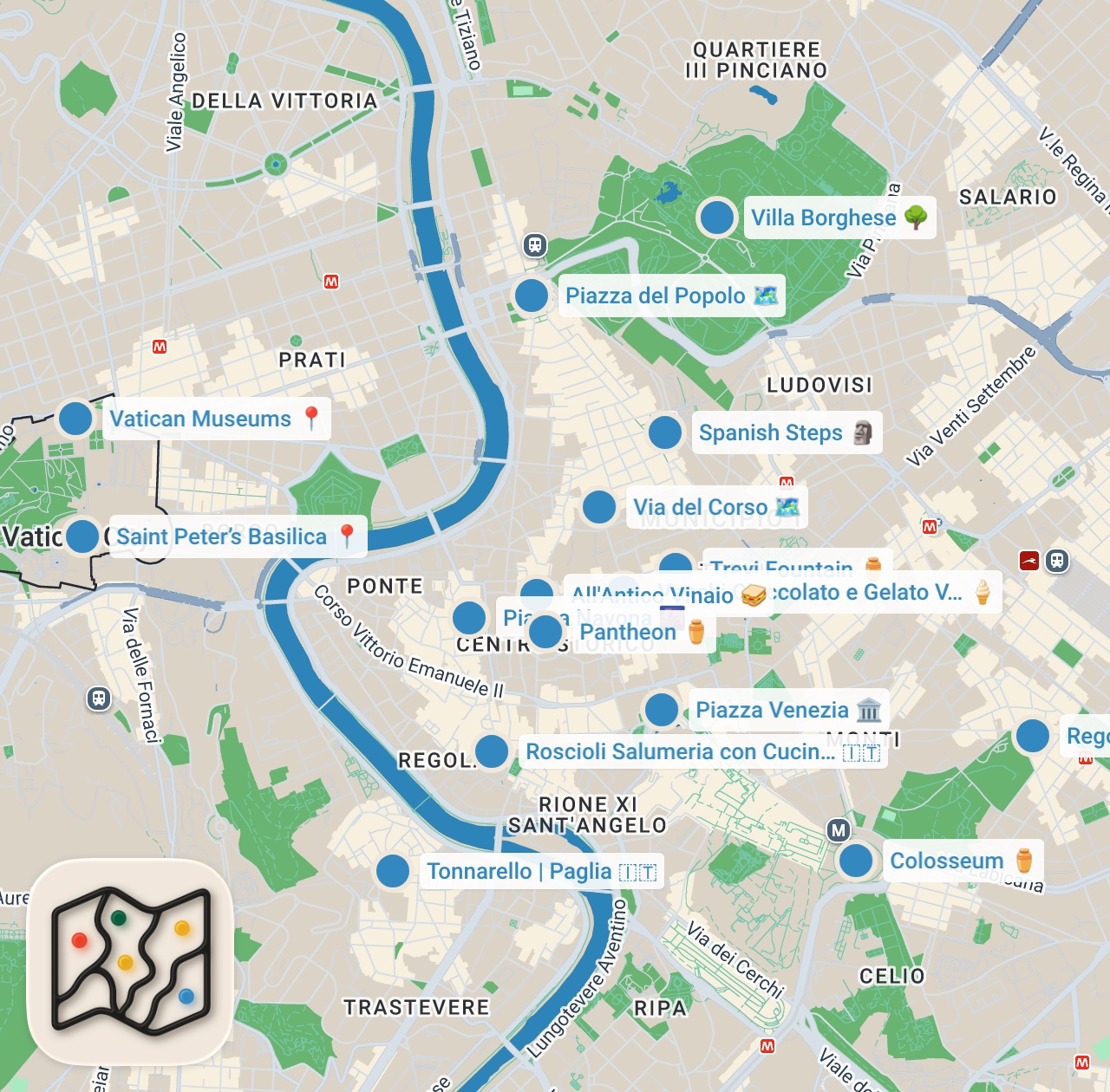 Map preview for The PERFECT 2 Days in Rome! Best Things to Do & Eat (Travel Guide)