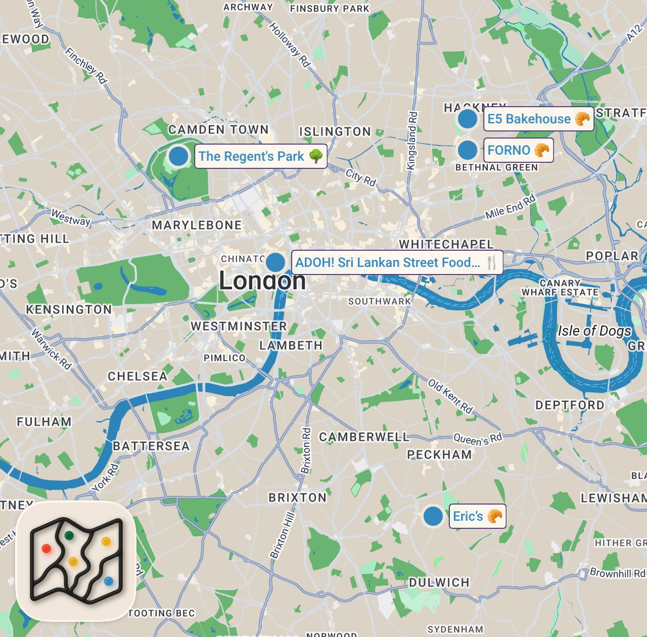 Map of 5 spots from The ultimate LONDON BAKERY tour 💂🏻‍♀️