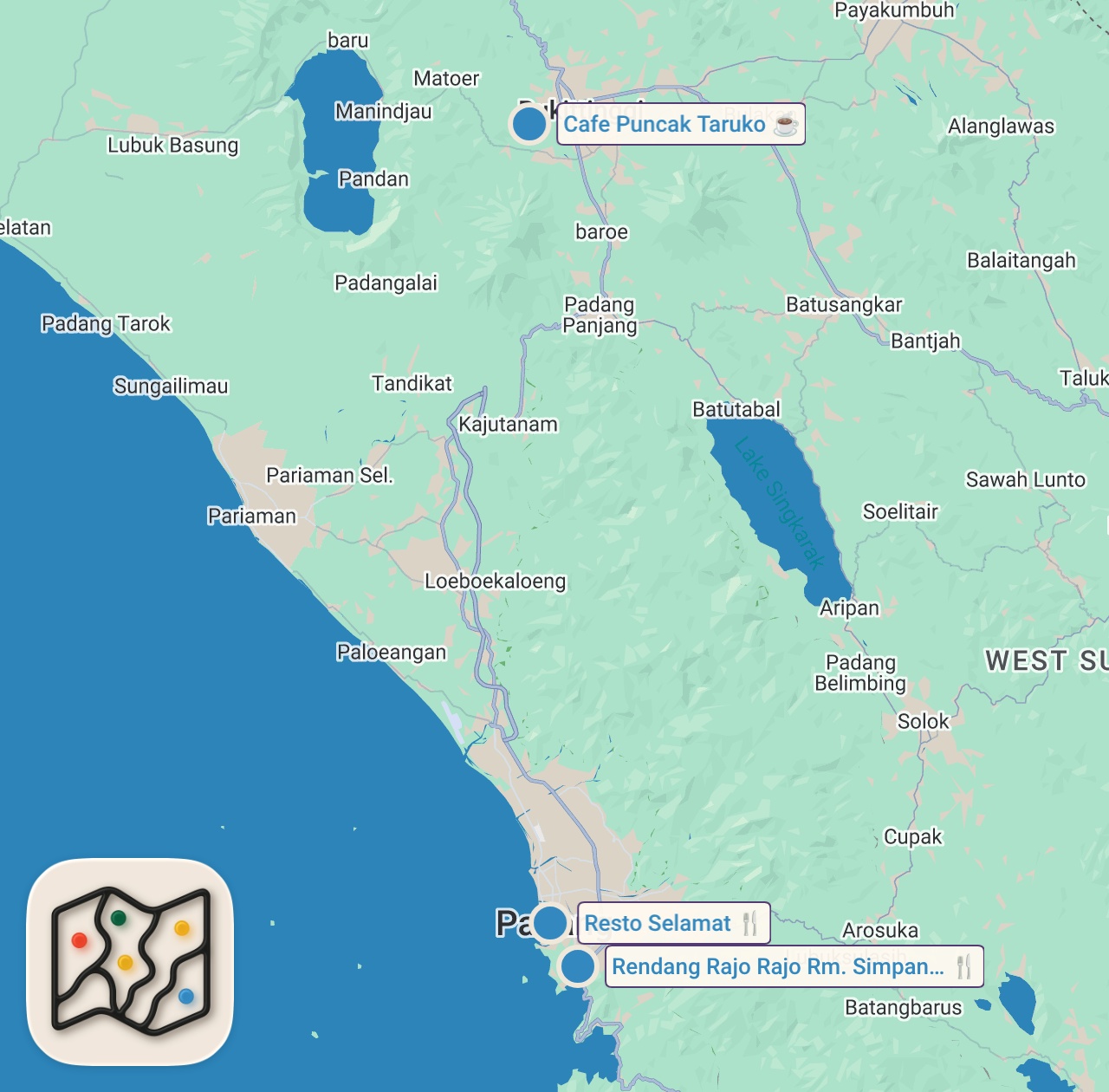 Map preview for 40+ Indonesian Street Foods in West Sumatra 🇮🇩 #1 RENDANG + MINANG Village Market + PADANG Seafood