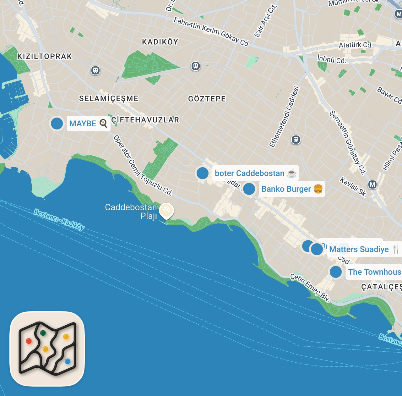 Map preview for Bağdat Caddesi Lezzet Rehberi - Ayaküstü Lezzetler