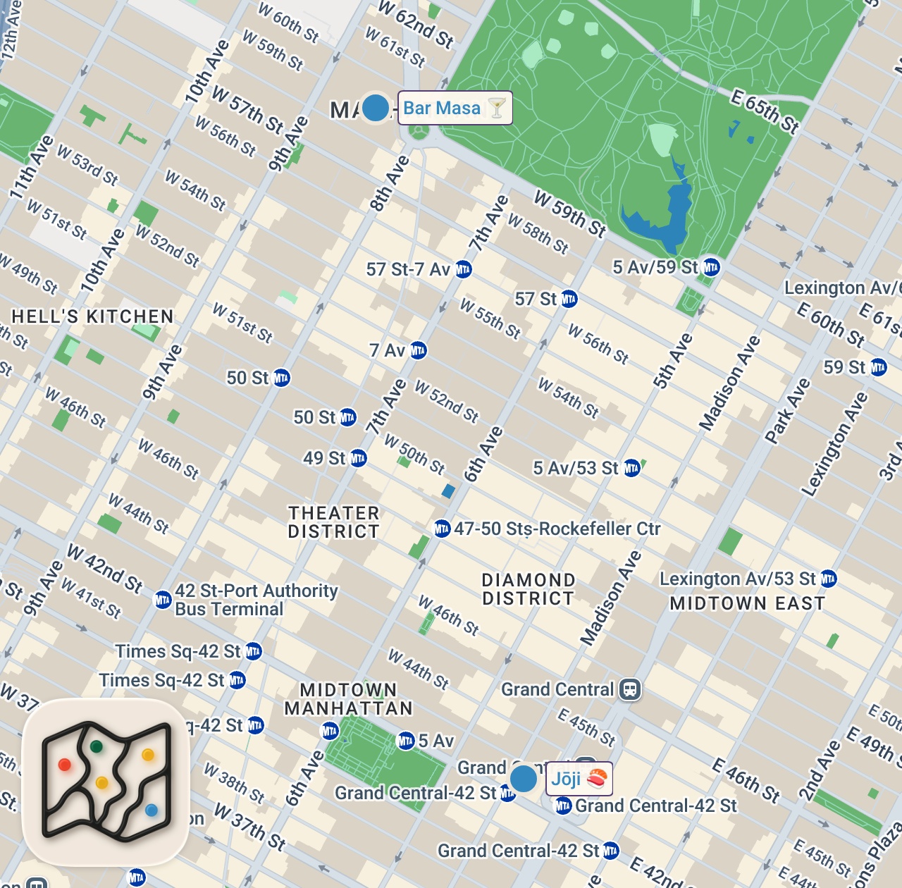 Map preview for MASA Chefs and Boulud open “SECRET” sushi OMAKASE under Grand Central Station | JOJI, NYC