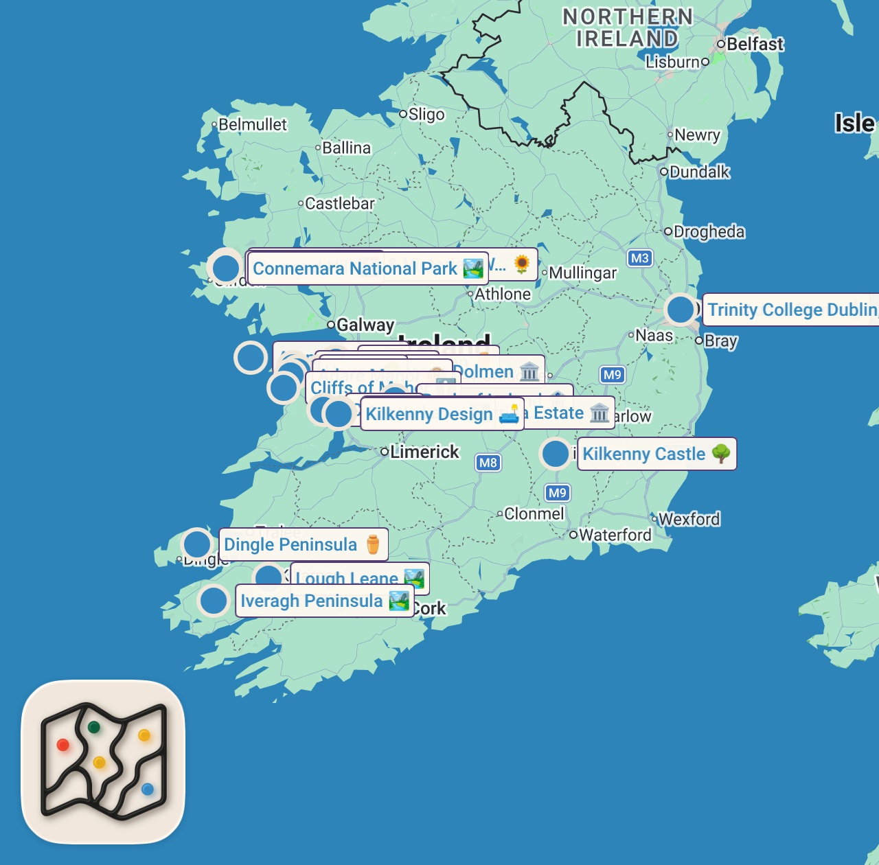 Map of 27 spots from 🇮🇪 Irland Dokumentation | Was sie dir über Europa nie erzählt haben | 4K