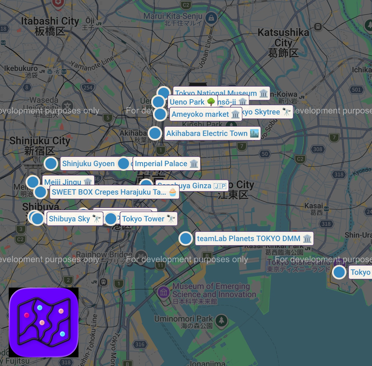 Map of 17 spots from Best Things To Do in Tokyo Japan 2026 4K