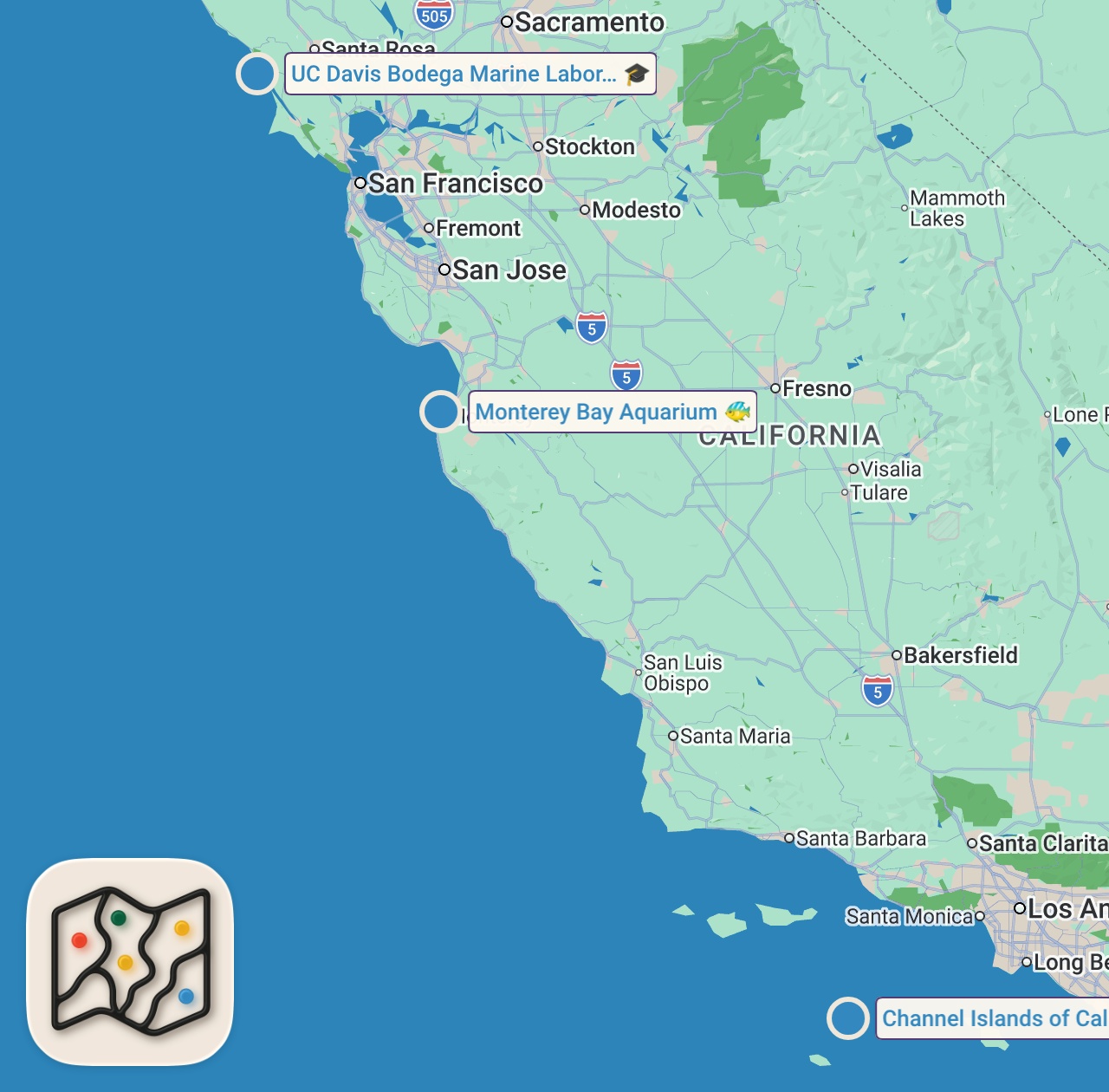 Map of 3 spots from How One Farm Raises the Rarest, Most Expensive Mollusk in America — Vendors