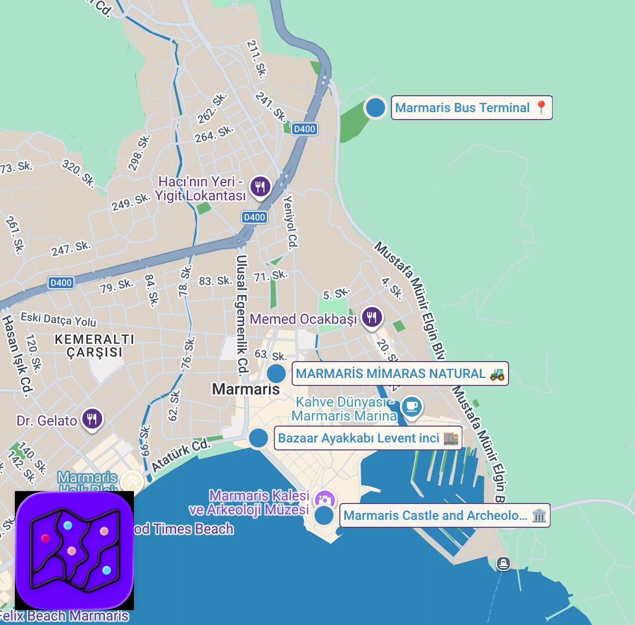 Map of 5 spots from Neden Marmaris’e Gelmemelisin? - Marmaris’te 1 Günde Neler Yedim?