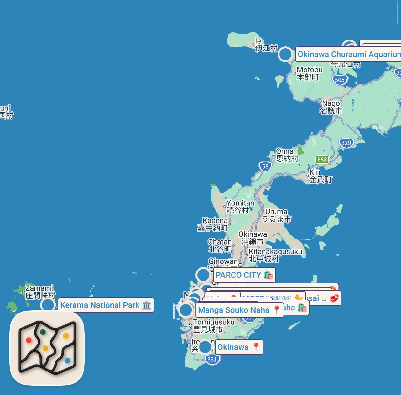Map of 25 spots from Why You NEED to Visit OKINAWA (9 Day Island Hopping Itinerary)