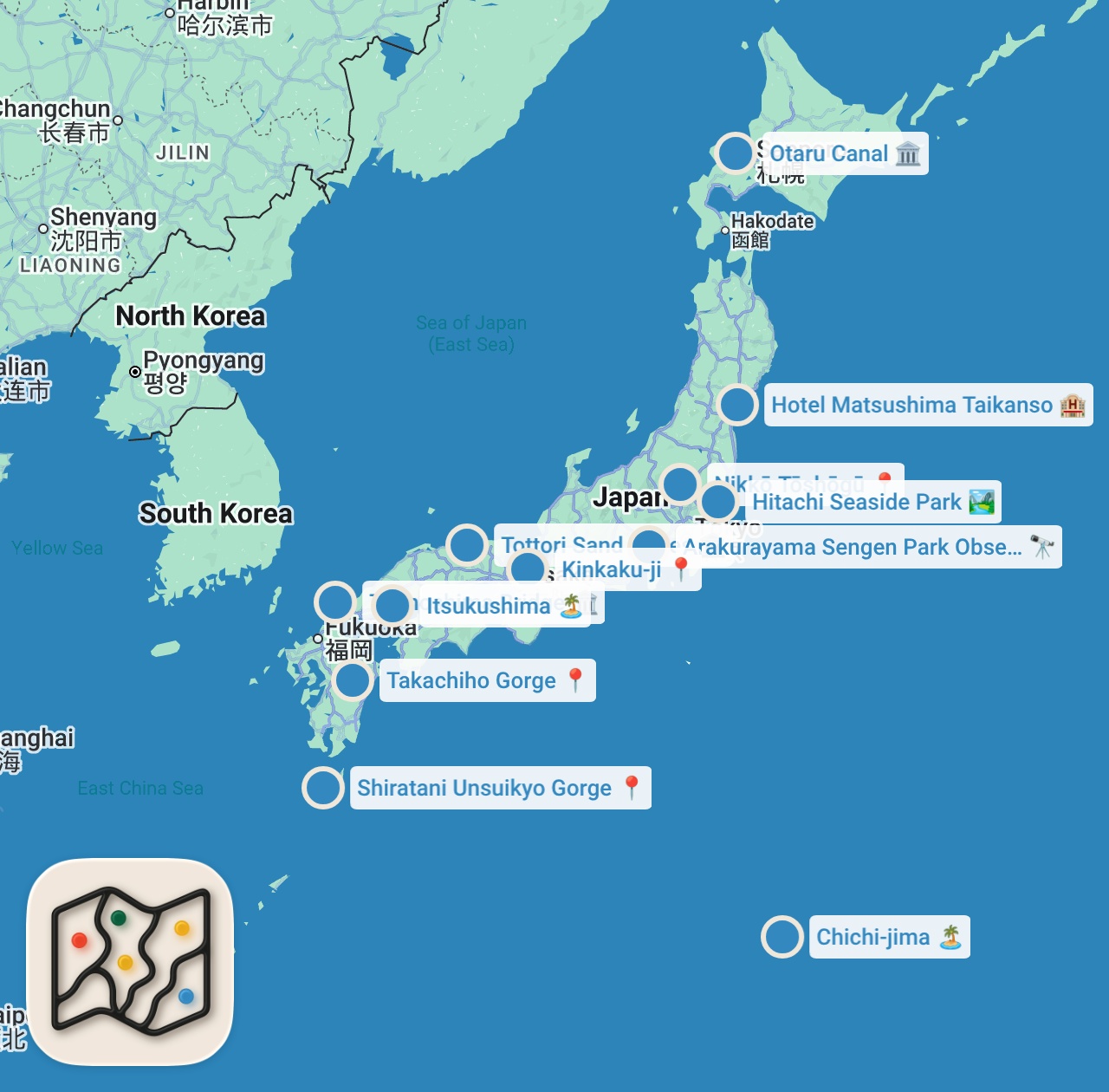 Map preview for 【絶景】人生で１度は行きたい日本の絶景20選