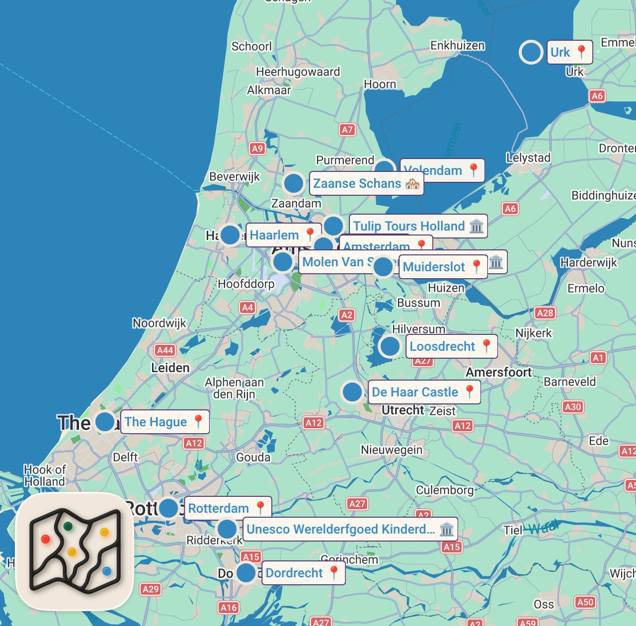 Map of 16 spots from The Netherlands 4K - Scenic Relaxation Film With Calming Music
