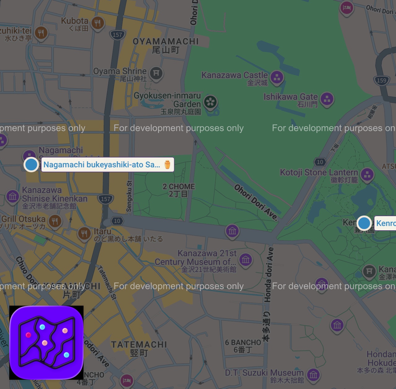 Map of 2 spots from バスガイドぶらり旅 vol.104 日本三名園 兼六園と武家屋敷