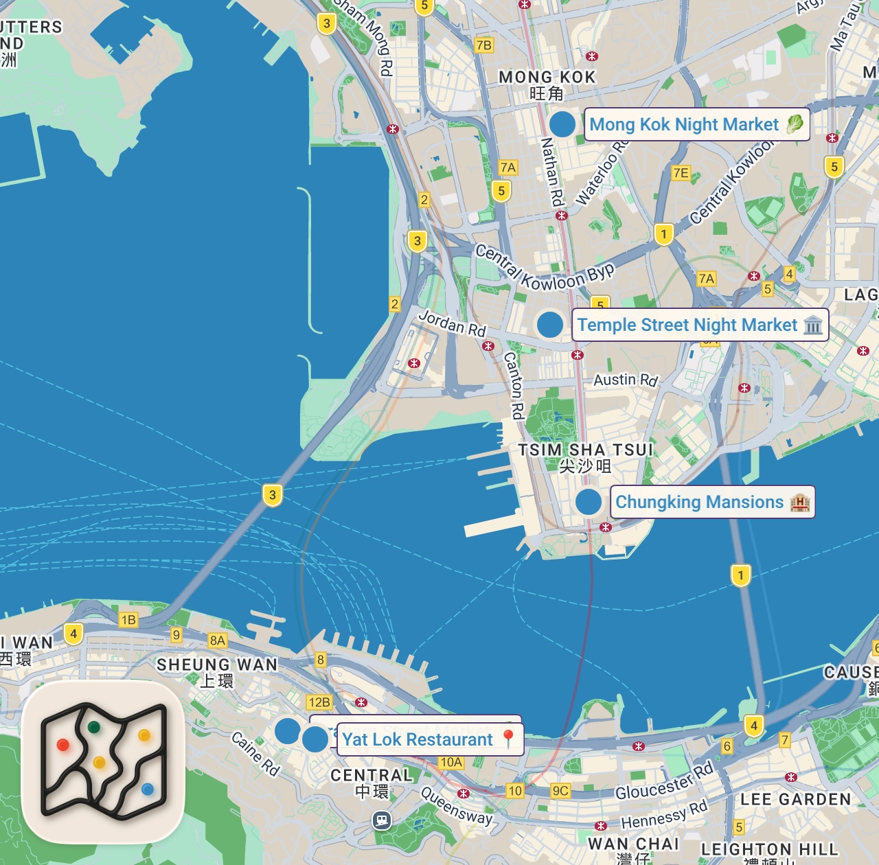 Map of 5 spots from Hong Kong Street Food Tour & Travel Guide