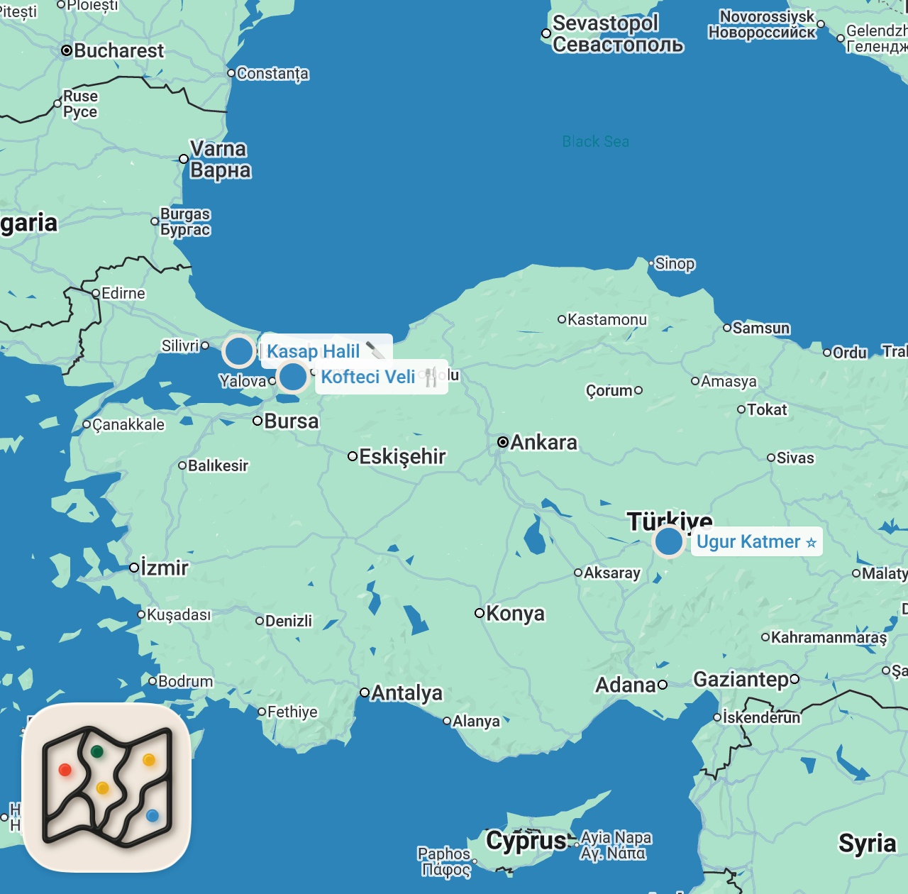 Map preview for İSTANBUL - İZMİR YOL ÜSTÜ LEZZETLERİ (Köfte, simit dolması, pirzola, katmer) - Ayaküstü Lezzetler