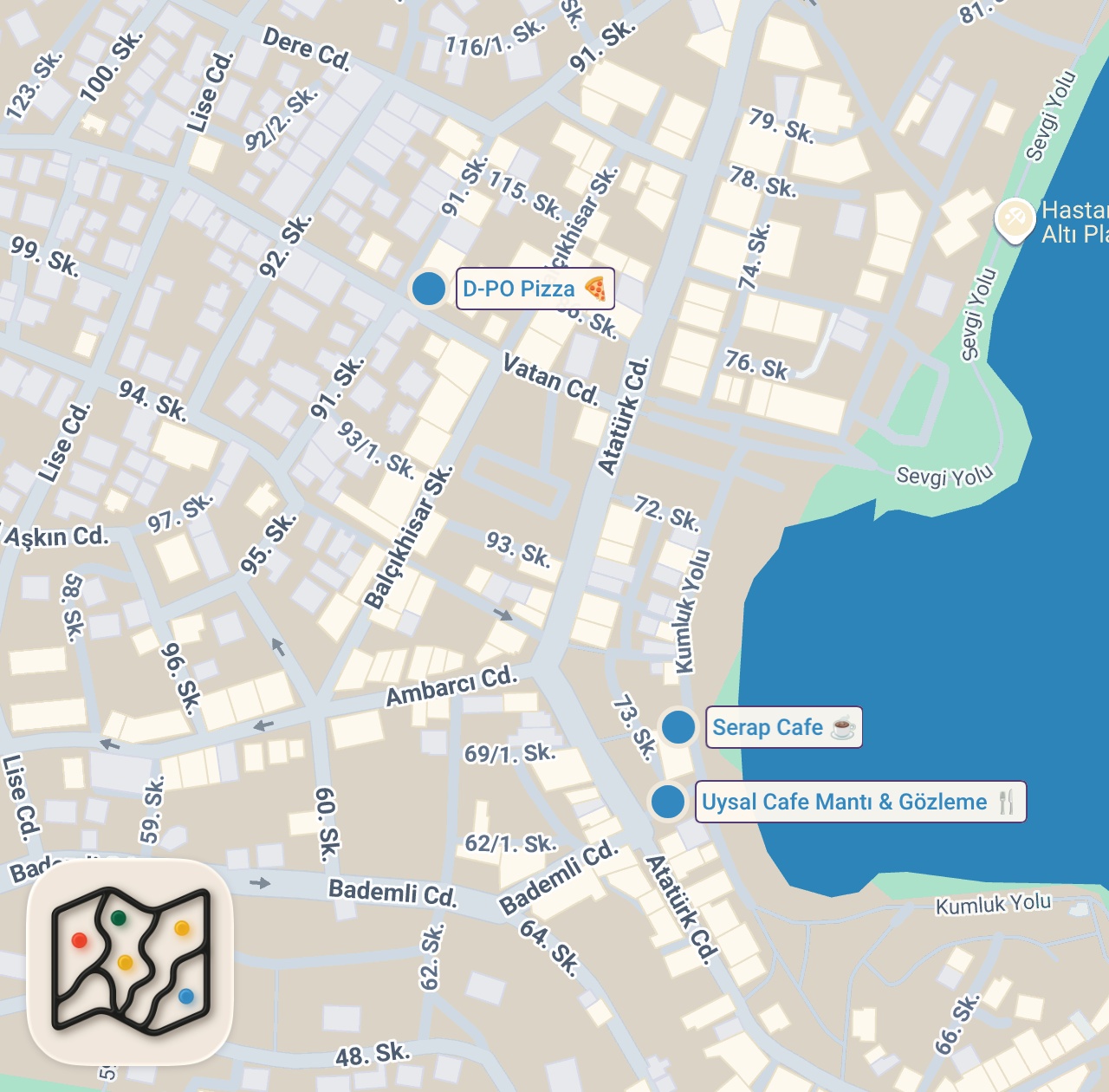 Map of 3 spots from DATÇA’NIN LEZZET MEKANLARI (Bölüm 1) #datça #yemek #gezi #seyahat #vlog