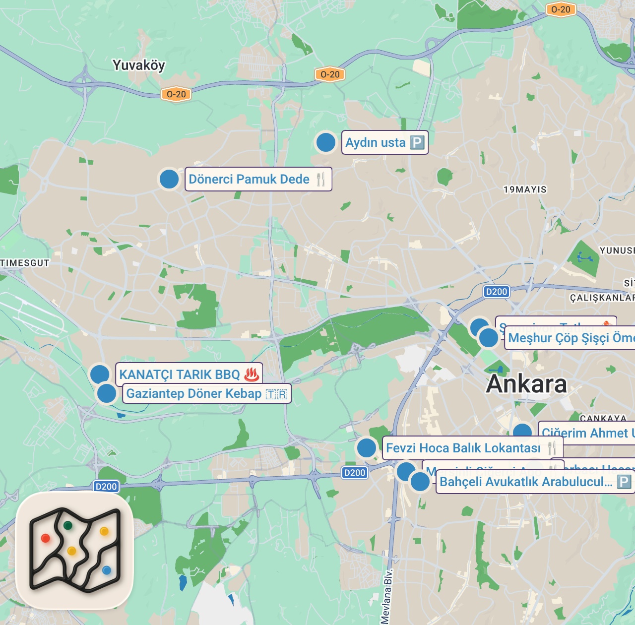 Map preview for ANKARA SANAYİ LEZZETLERİ!!! 1 GÜNDE DÜNYALARI YEDİM