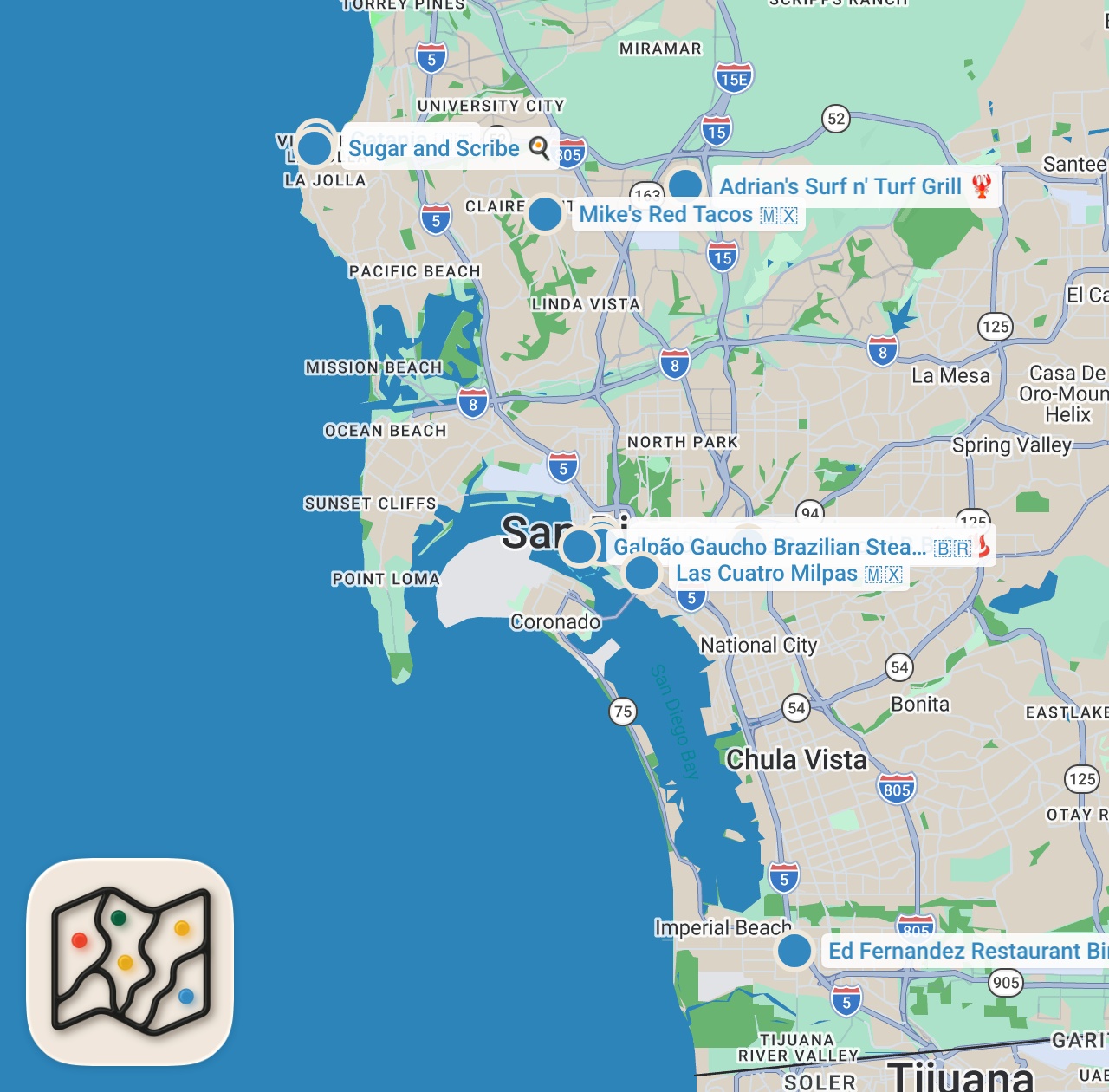 Map preview for TOP 10 Best Restaurants in San Diego (2025)