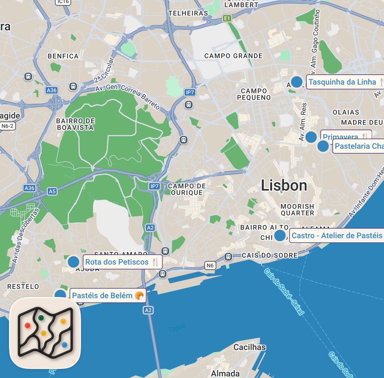 Map preview for 48H In LISBON : Ultimate Portuguese Food Tour - From Pastel de Nata to Piri-Piri Chicken!