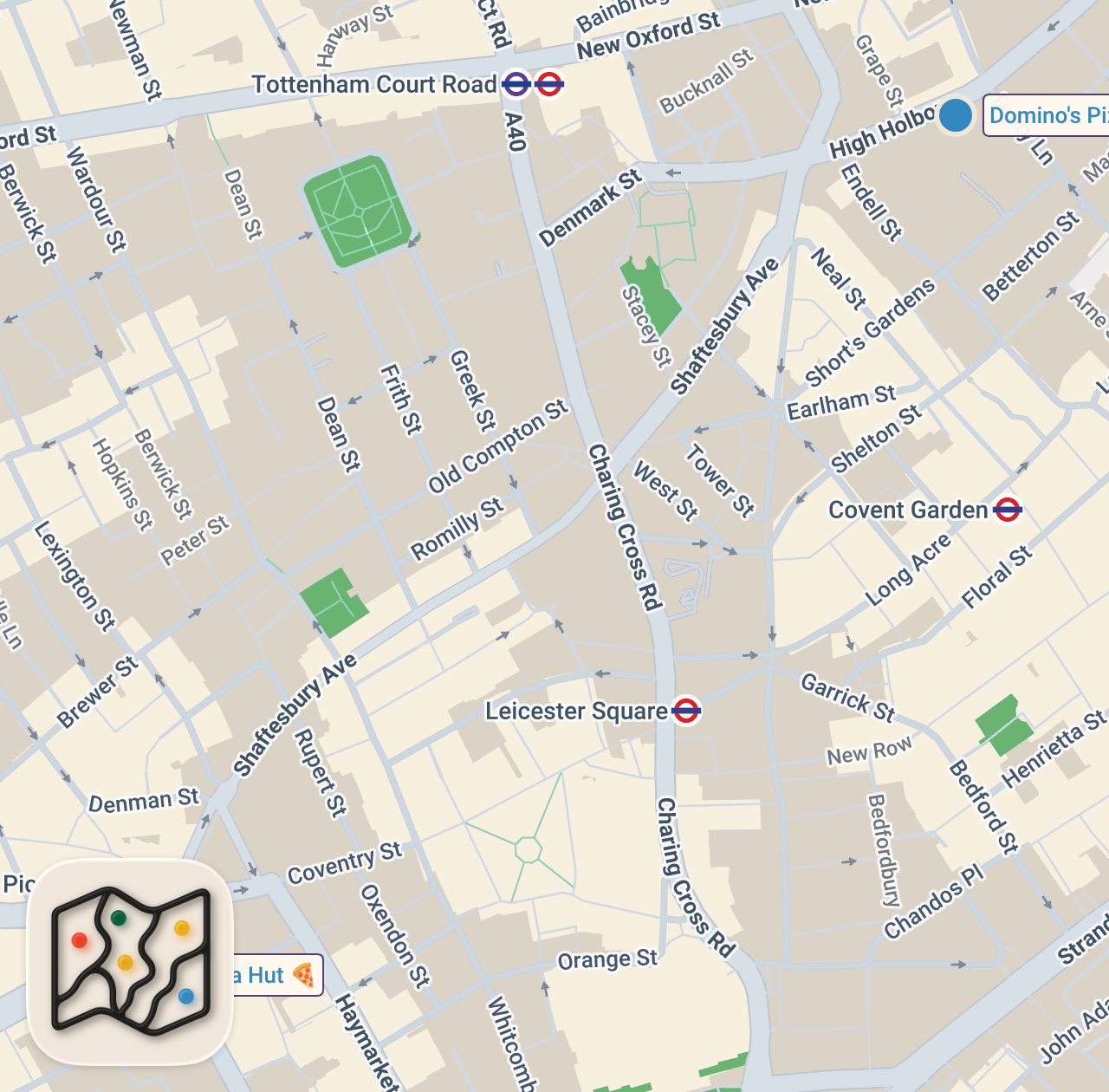 Map of 2 spots from UK vs US Domino's Pizza