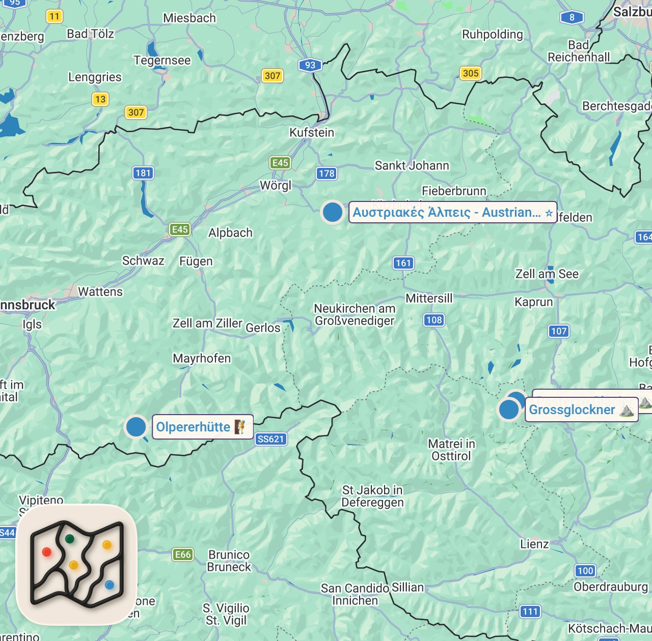 Map of 4 spots from Top 10 Places To Visit In Austria