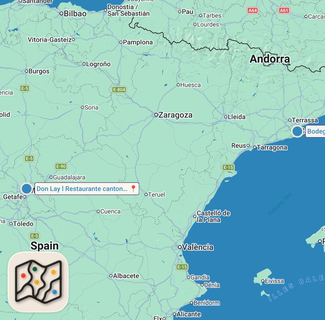 Map of 2 spots from Lay’s has a potato chip restaurant in Spain 😳