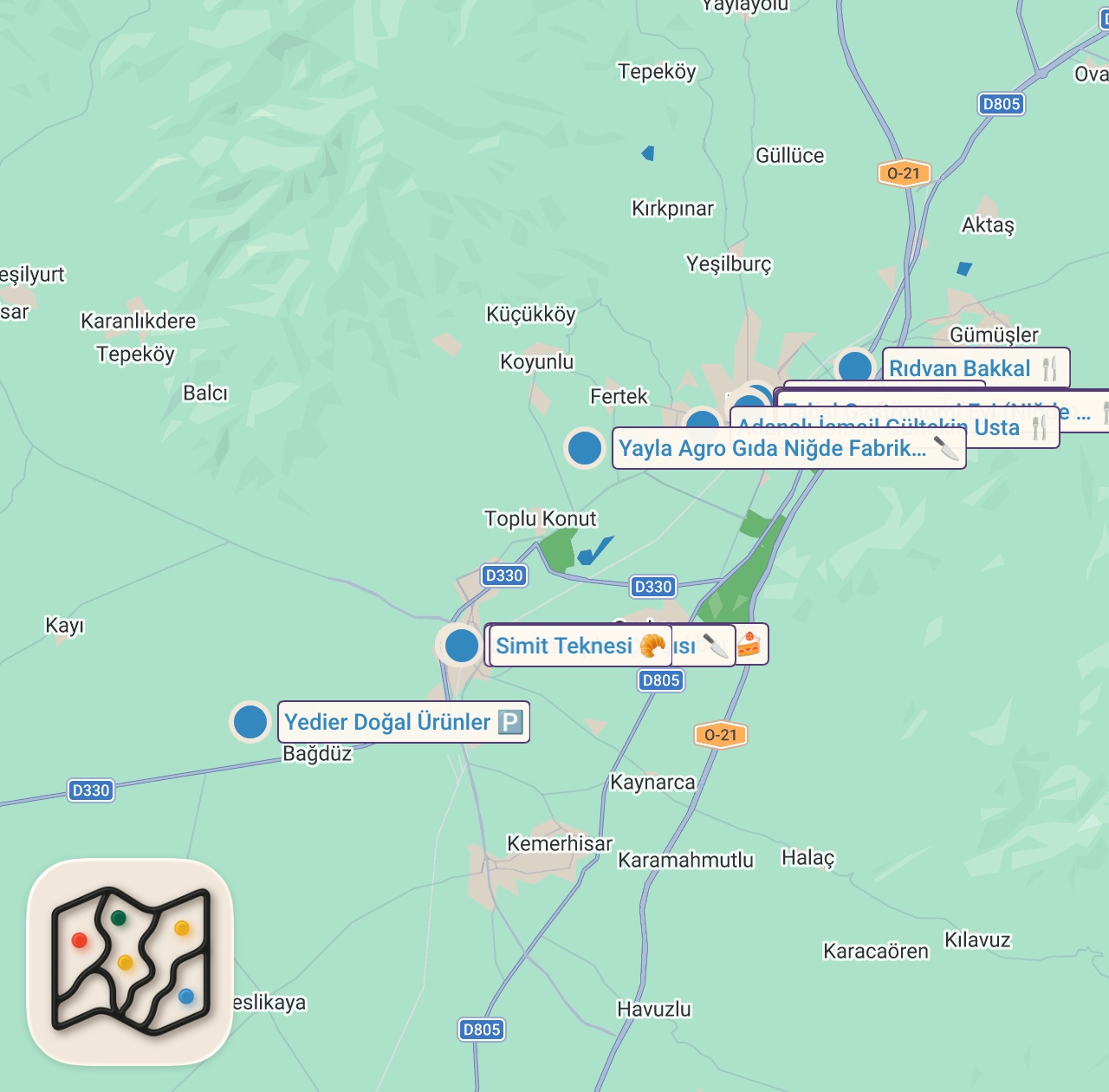 Map of 13 spots from NİĞDE’DE 1 GÜNDE NE YENİR!!!