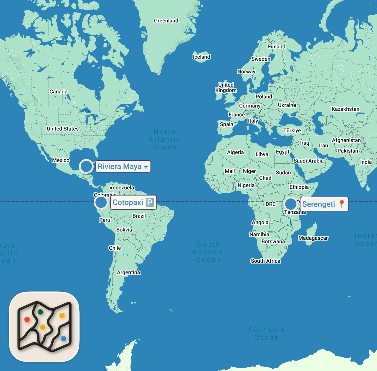 Map of 3 spots from EPIC AROUND THE WORLD TRIP!!!