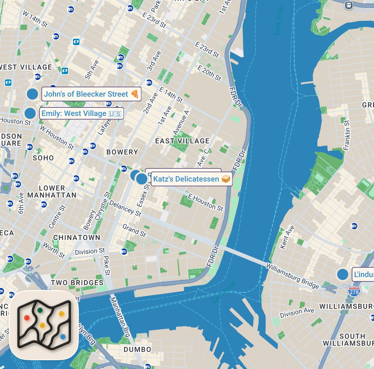 Map of 5 spots from 48 Hours Eating New York's Most FAMOUS Food!