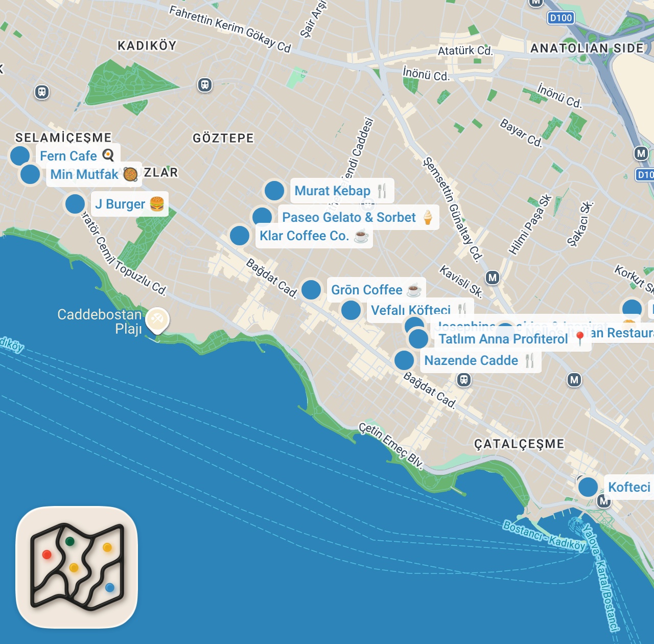 Map preview for BAĞDAT CADDESİ LEZZETLERİ - Ayaküstü Lezzetler