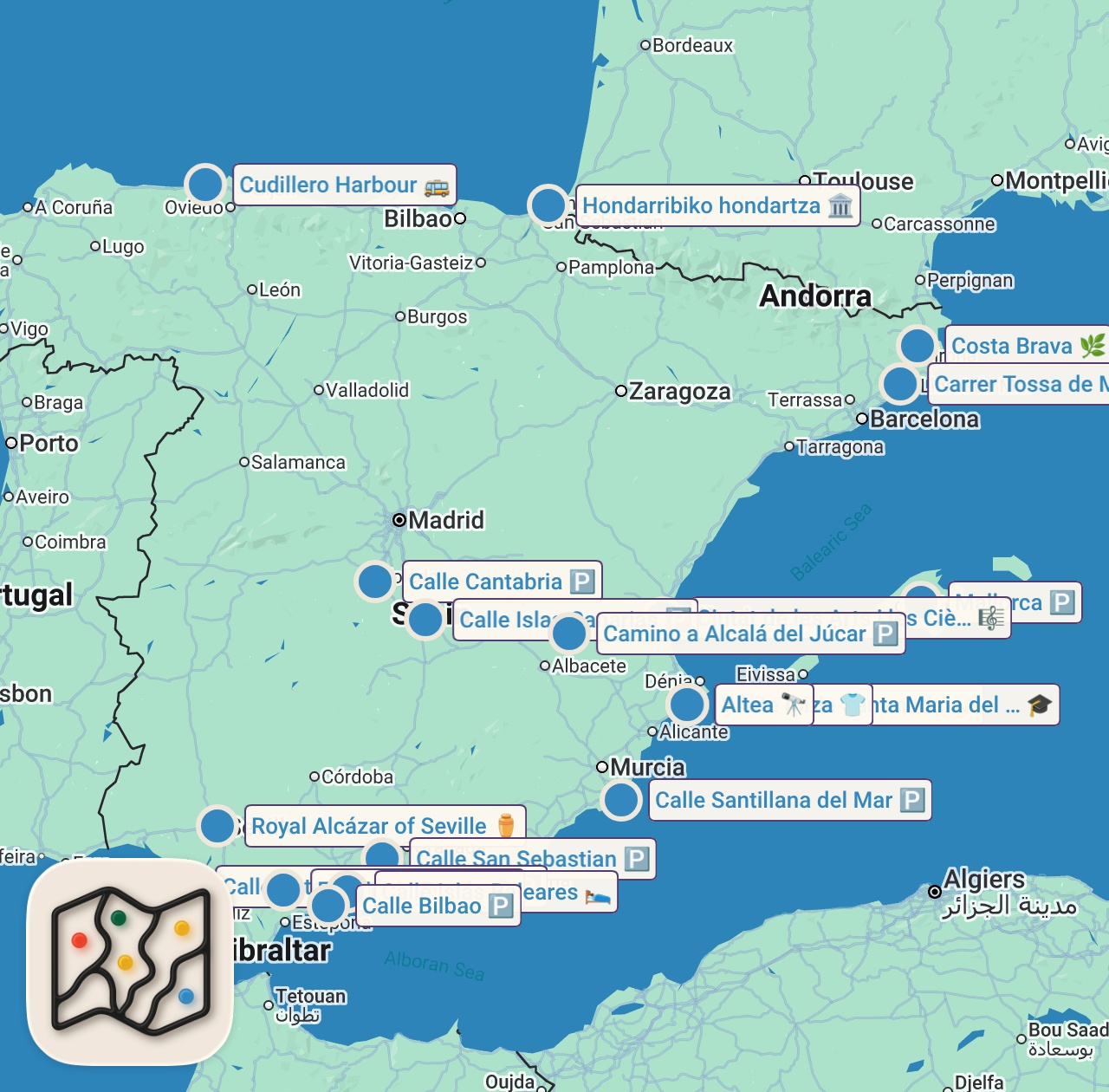 Map of 21 spots from MARAVILLAS DE ESPAÑA | Lugares y Pueblos Más Bellos | Guía de viaje en 4K