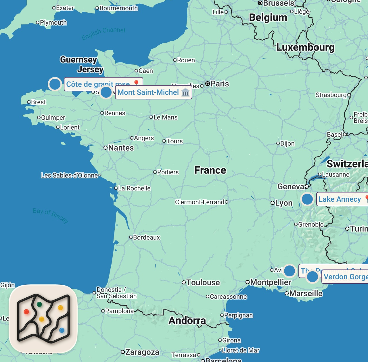 Map preview for Top 10 des plus BEAUX endroits de FRANCE ! 🇫🇷