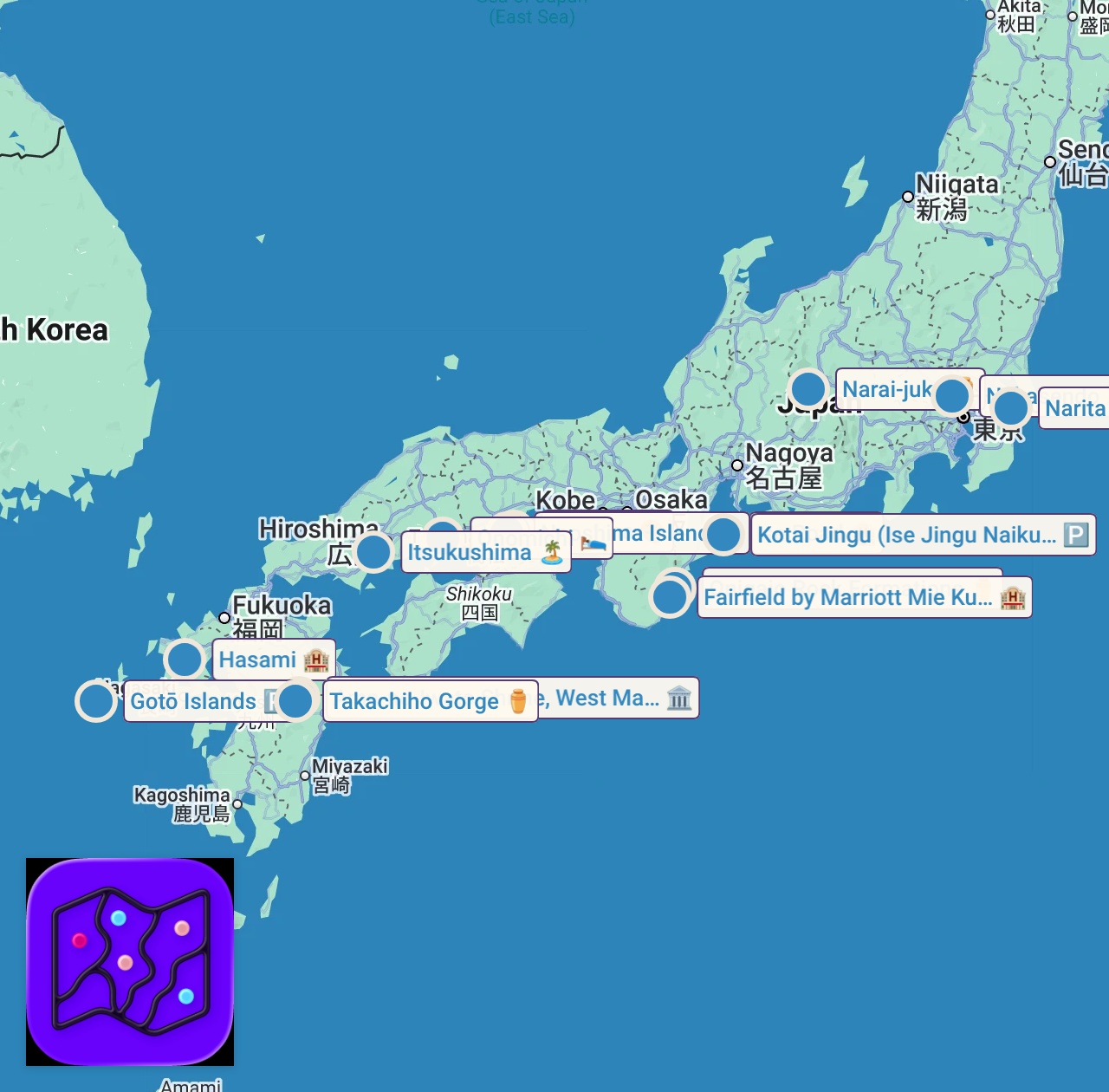 Map of 15 spots from 【2025年最新】フォトグラファーが選ぶ国内旅行おすすめ10選｜絶景＆日本らしさ＆街並み