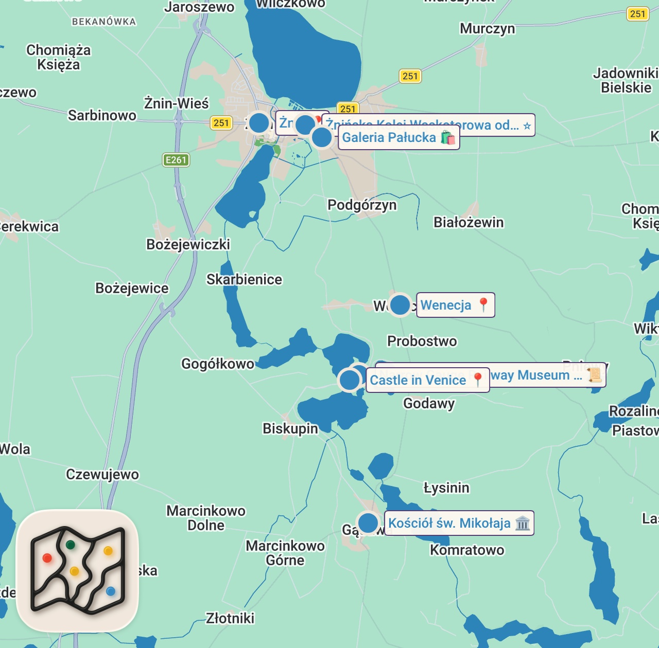 Map of 9 spots from Zamki, jeziora i... zero tłumów! Pałuki naprawdę zachwycają