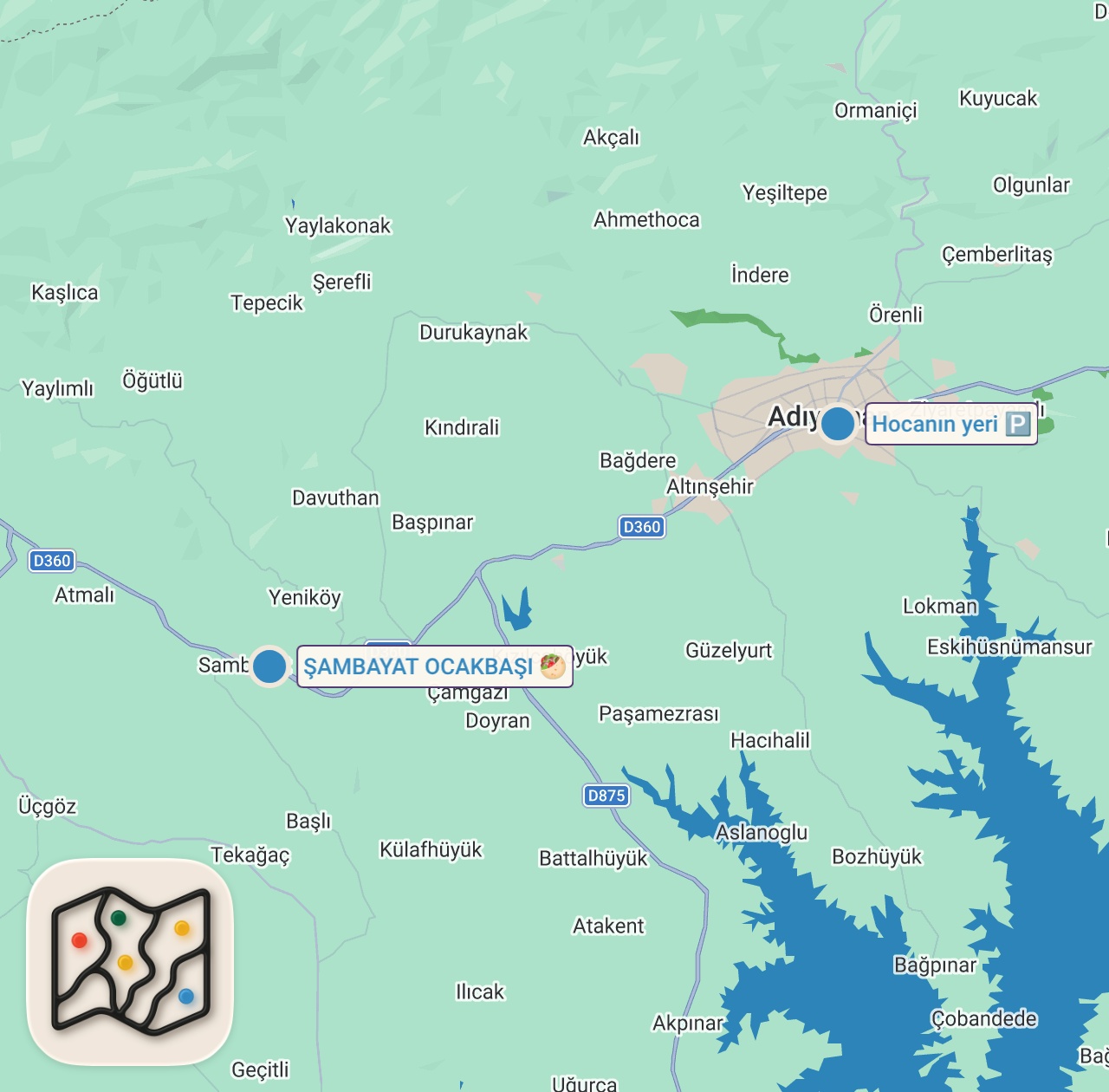 Map of 2 spots from KEŞKE HER AY GİTSEM 😊 #shorts #adıyaman #sokaklezzetleri̇
