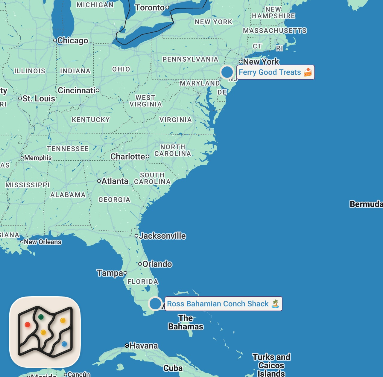 Map of 2 spots from Eating From Facebook Marketplace For 24 Hours...(Is this legal?)