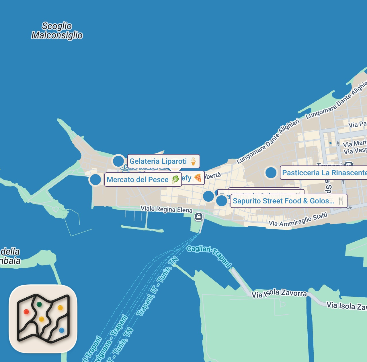 Map preview for 24 Hours Of Italian Food in TRAPANI, Sicily | Seafood Paradise & Incredible Local Pizza
