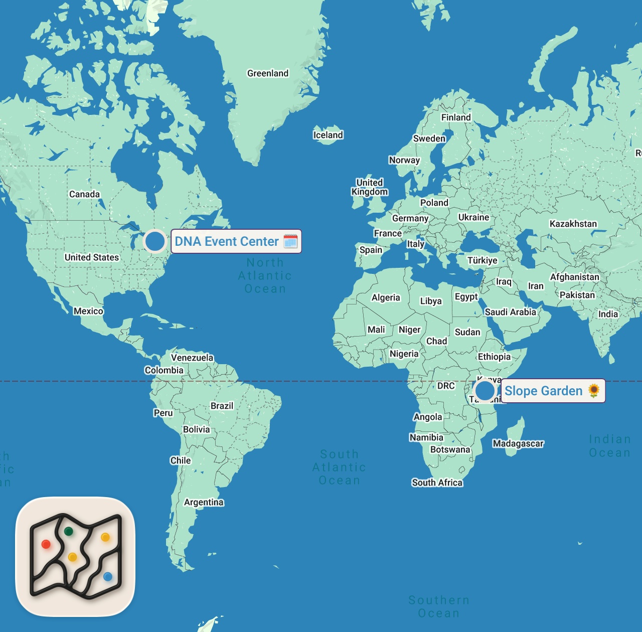 Map of 2 spots from Andrew, Eat Your Heart Out | Bizarre Foods with Andrew Zimmern | Travel Channel