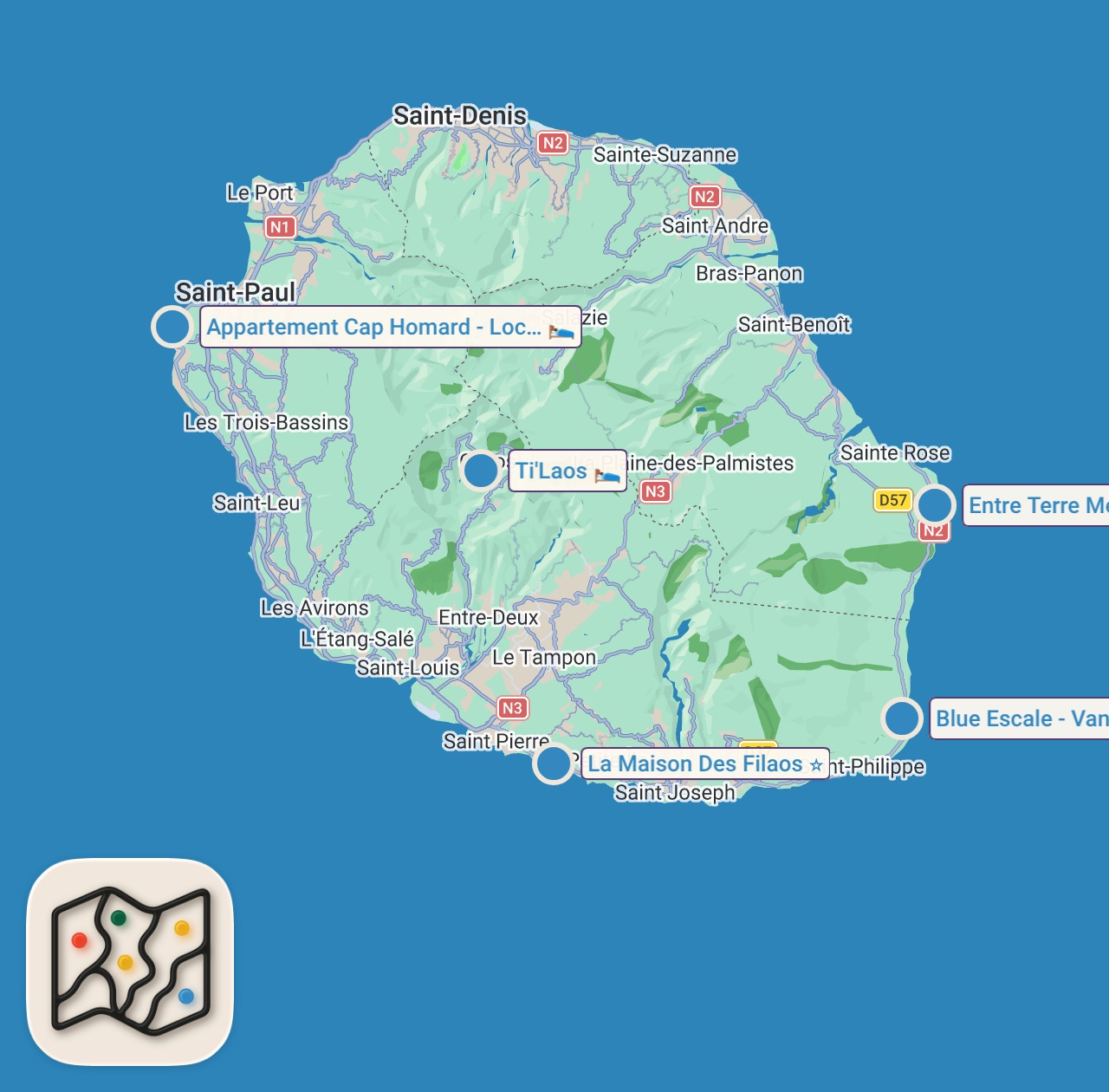 Map of 5 spots from RÉUNION ISLAND TRAVEL TIPS (2026) | Essential Things To Know Before You Go To La Réunion