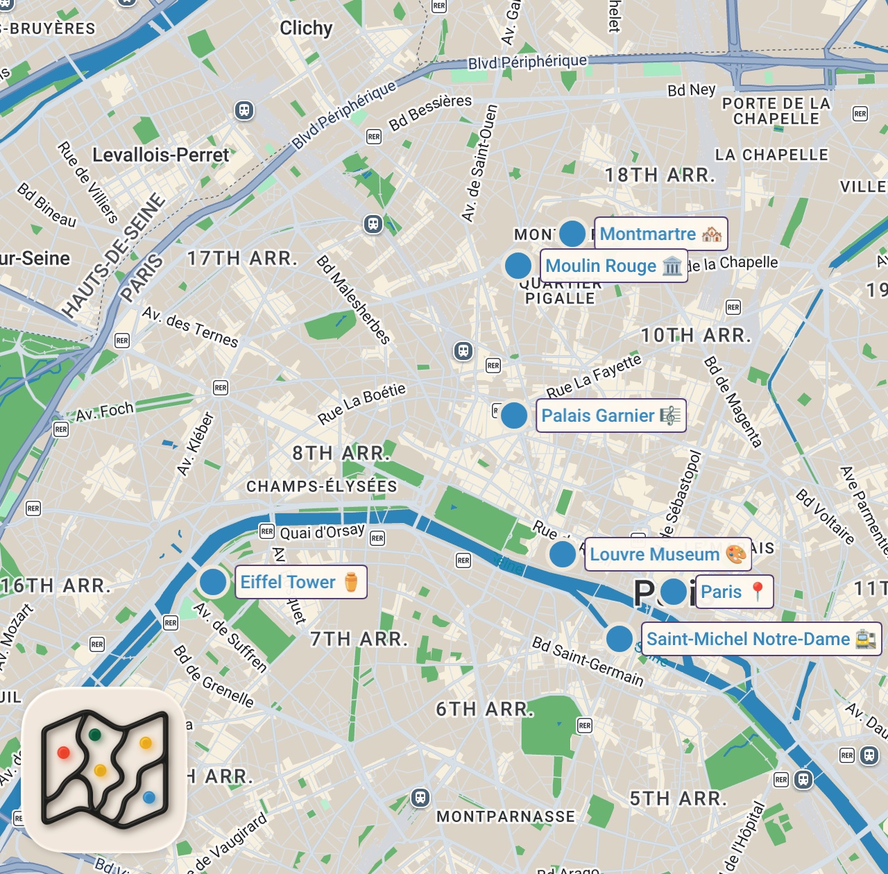 Map preview for Top 10 Des Plus Beaux Endroits à Visiter à PARIS FRANCE - Voyage Vidéo