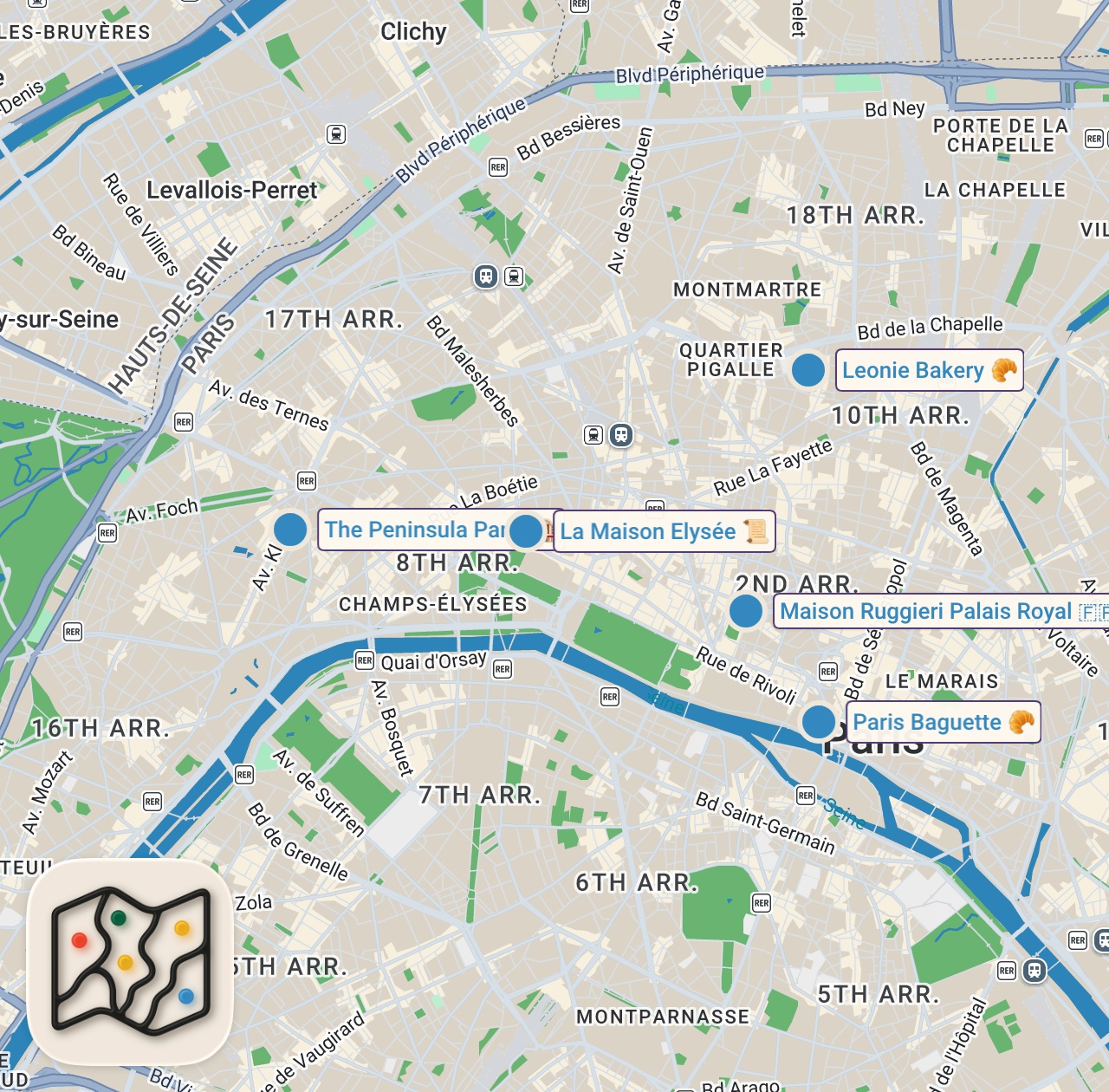 Map of 5 spots from I Tried a French Breakfast in Paris for $1, $10 and $100 (ft. Antoni Porowski)