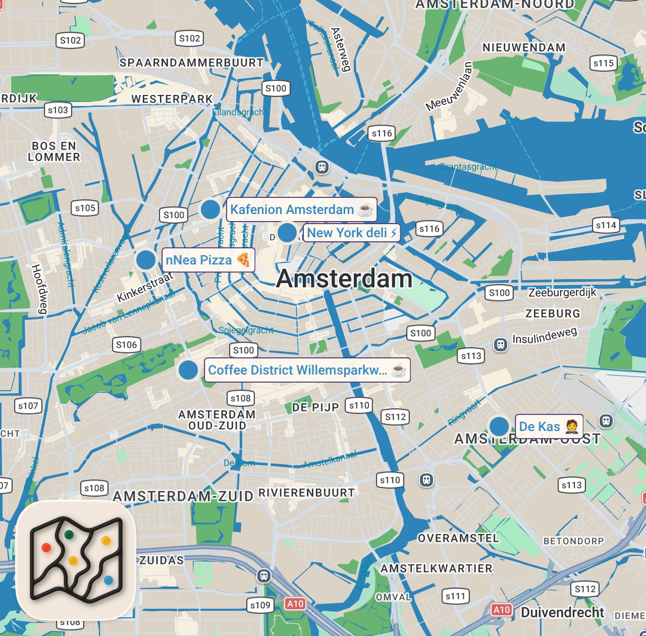 Map of 5 spots from Our favorite food spots in Amsterdam, all in one video! #streetfood #short #shorts