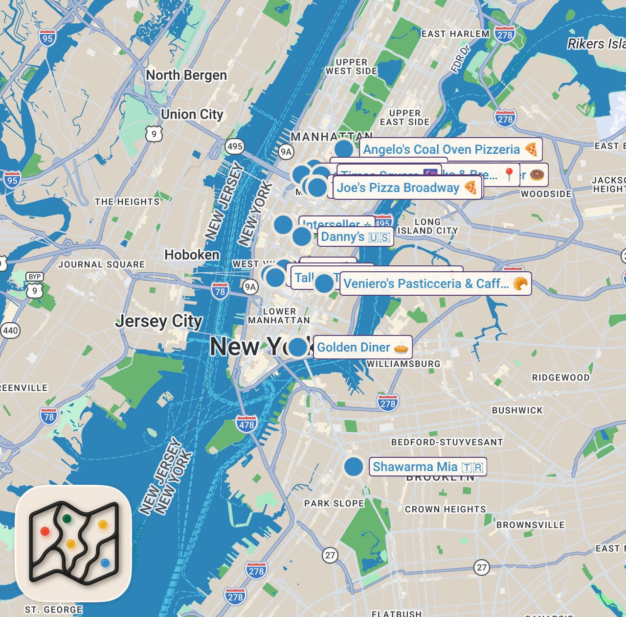 Map of 20 spots from I Tried Every Viral Restaurant in America