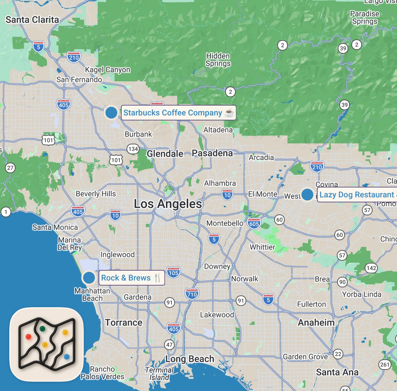 Map of 3 spots from I Only Ate DOG Restaurants for 24 hours... (Impossible Food Challenge)