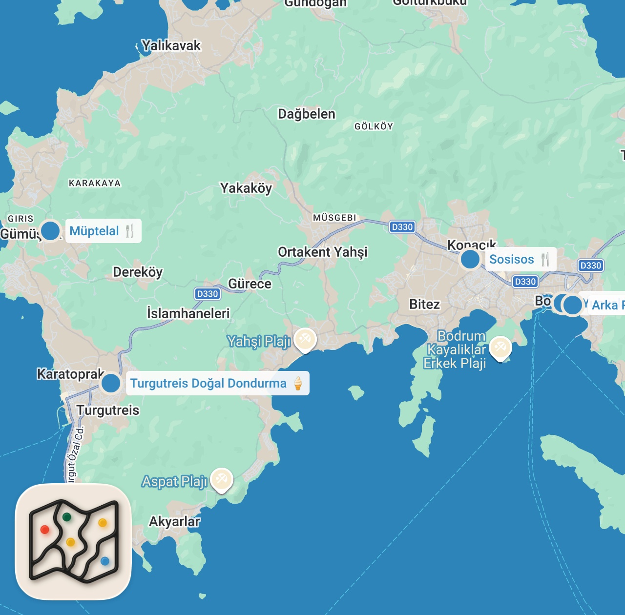 Map preview for BODRUM LEZZET REHBERİ (Dondurmanın topu 3.5 TL!) - Ayaküstü Lezzetler