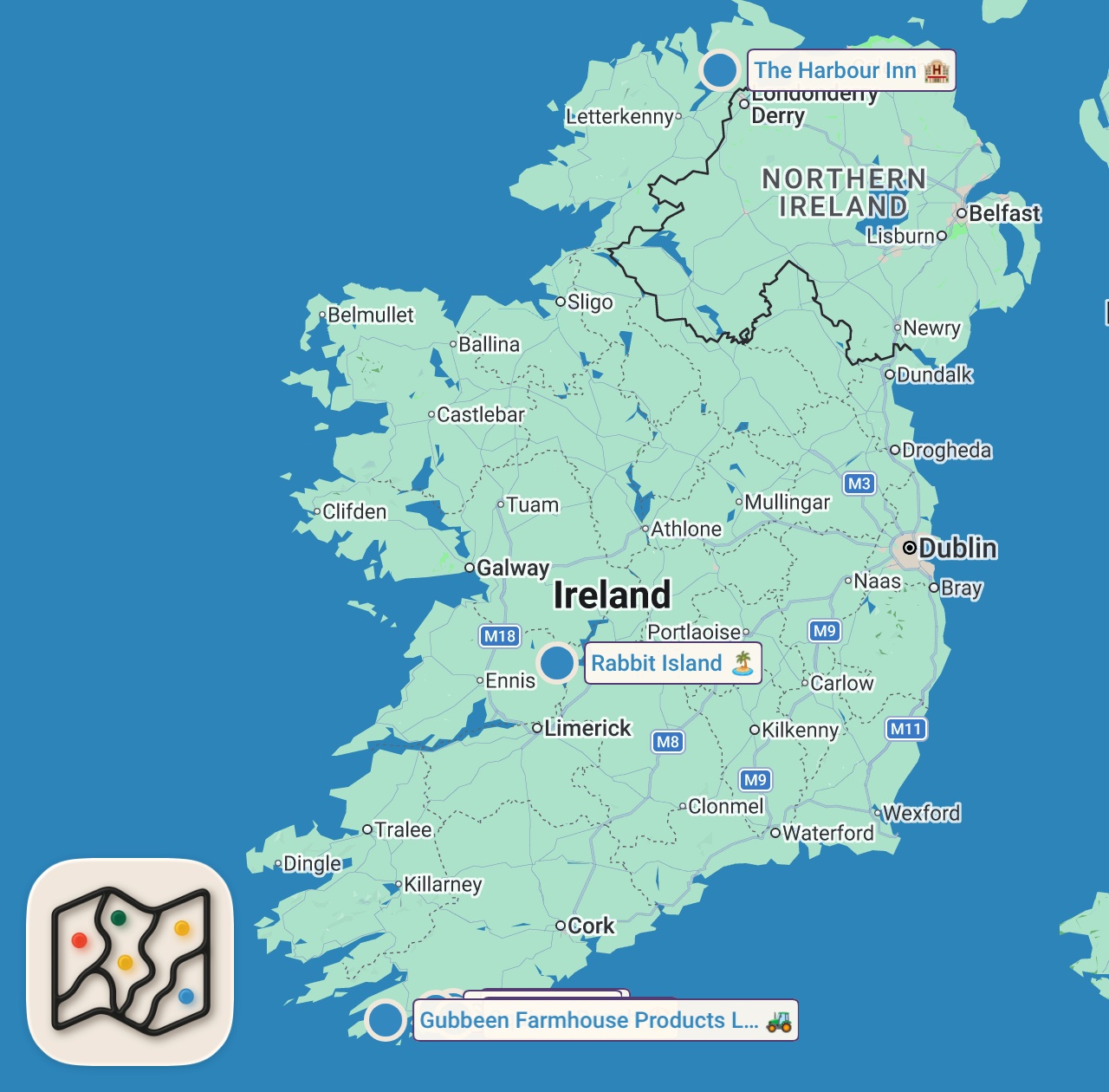 Map of 6 spots from KAYAKING IRELAND'S WILD COAST!