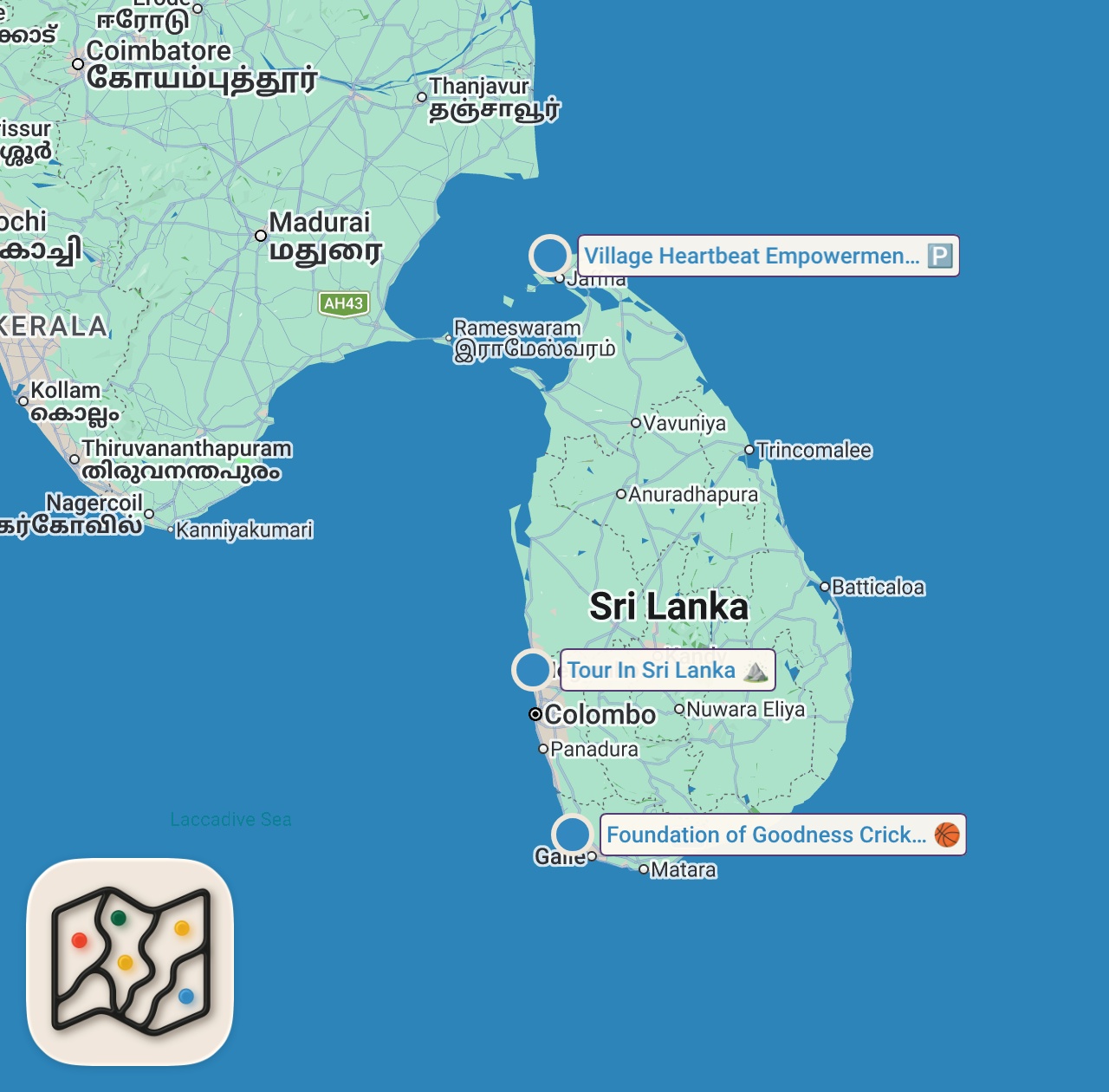 Map of 3 spots from I Got Naked For This Festival & Got Kicked Out From The Crowd - The Nallur Festival In Sri Lanka 🇱🇰