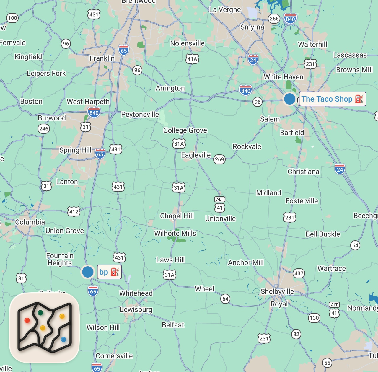 Map preview for Eating at Gas Station Restaurants For 24 Hours...