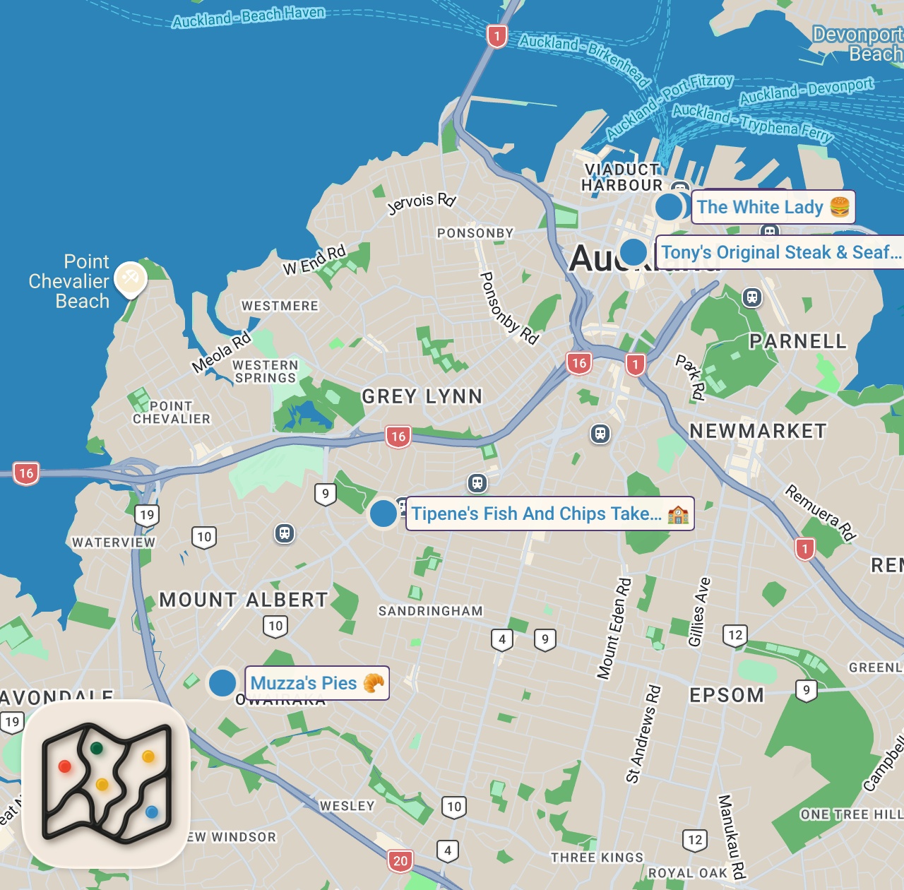 Map of 5 spots from 5 Must Eat Foods in New Zealand!! 🇳🇿 I Can’t Stop Eating!!