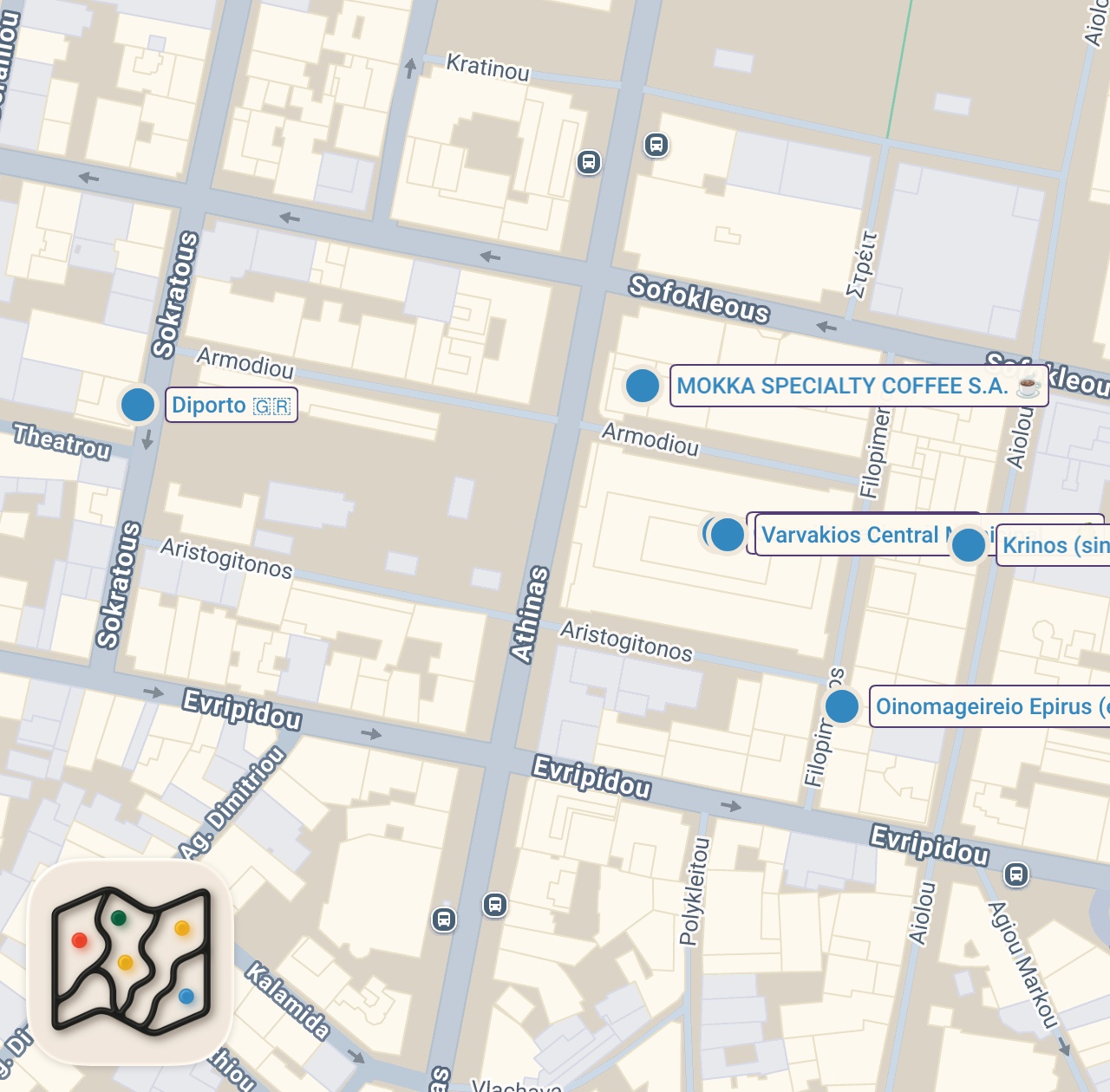Map preview for Greek street food tour in Athens, Greece - KING OF SOUVLAKI + Best Greek street food in Athens